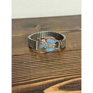 Native American Crushed Turquoise Coral Speidel Stainless Steel Silver Bracelet
